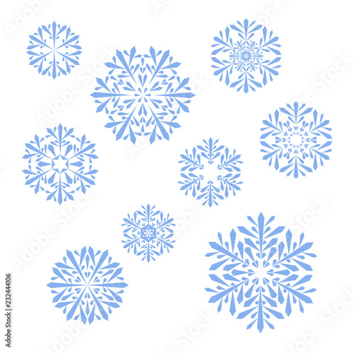 blue snowflakes on white background. vector christmas set. snowflakes collection