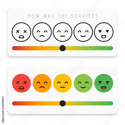 Feedback emoticon flat design icon set. Customer rating satisfaction meter with different emotions. Excellent, good, normal, bad awful Vector illustration