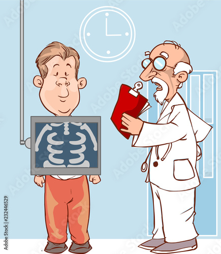 The view of patient and doctor is holding a X-ray picture