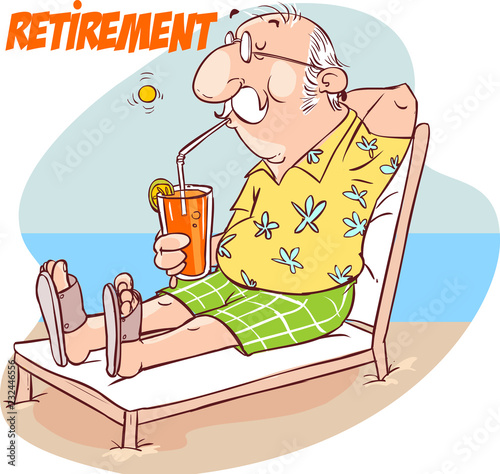 A vector illustration of happy senior retirement at the beach