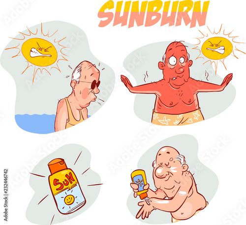 Cartoon man with a very bad sunburn