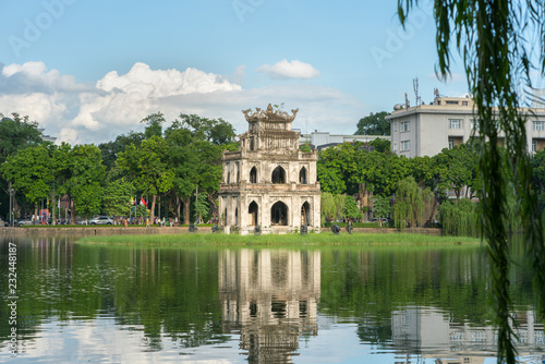Turtle Tower (Thap Rua) in Hoan Kiem lake (Sword lake, Ho Guom) in Hanoi, Vietnam. photo