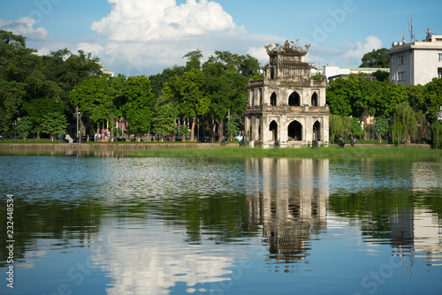 Turtle Tower (Thap Rua) in Hoan Kiem lake (Sword lake, Ho Guom) in Hanoi, Vietnam. photo