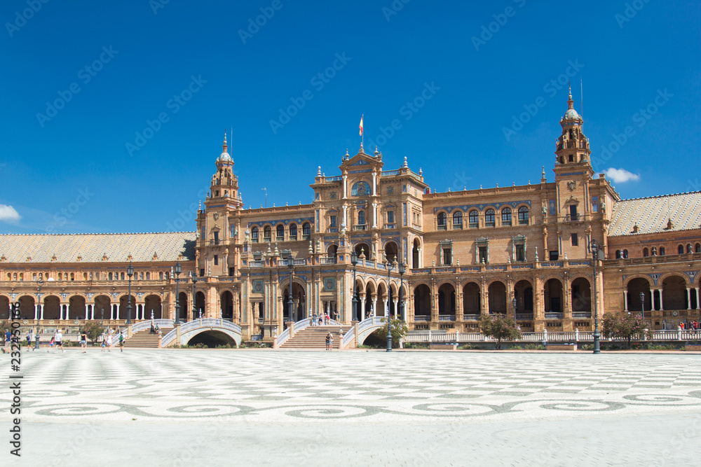 Plaza de Espana Palace in park of Maria Luisa in Seville Spain.