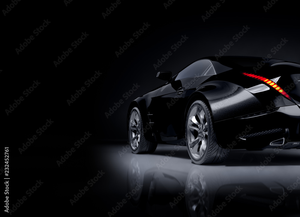 Black sports car. Non-branded car design. Black sports car. Non-branded car design.