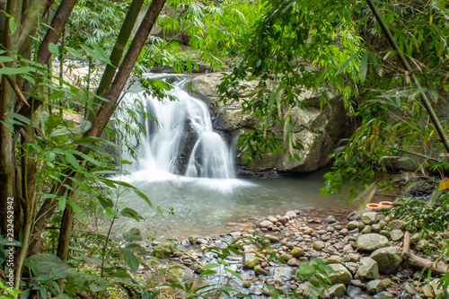 Waterfall flowing from the mountains at Phu SOI DAO waterfall in Loei  Thailand.