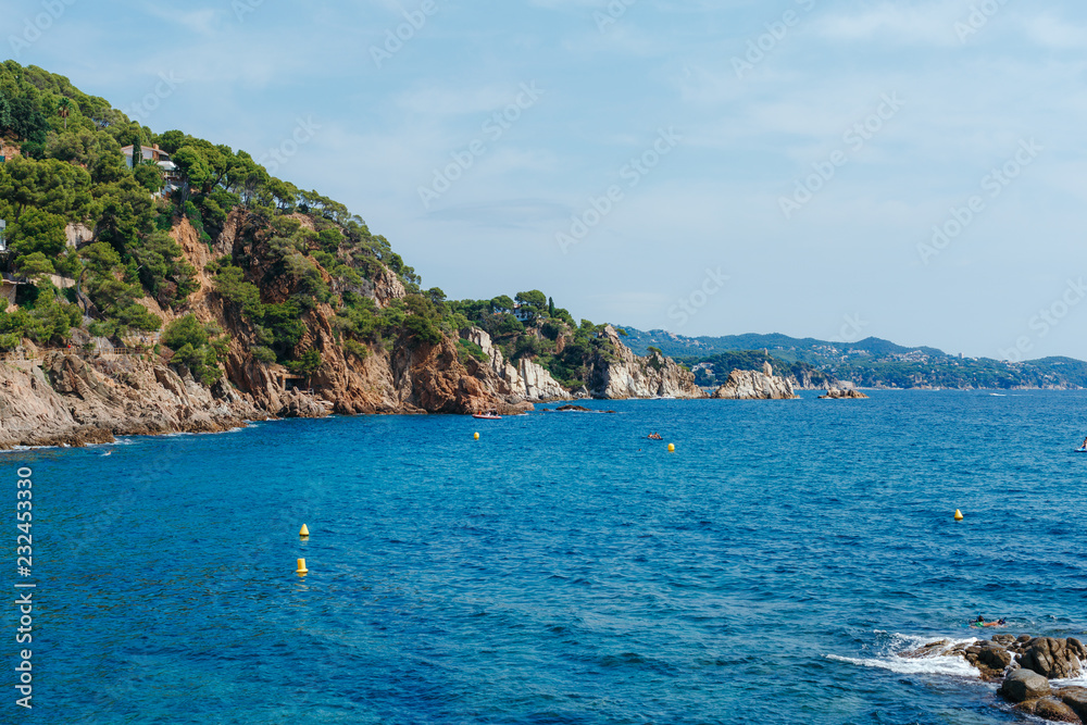 Beautiful Mediterranean sea coast with turquoise water near Blanes, Costa Brava, Catalonia, Spain. Summer landscape