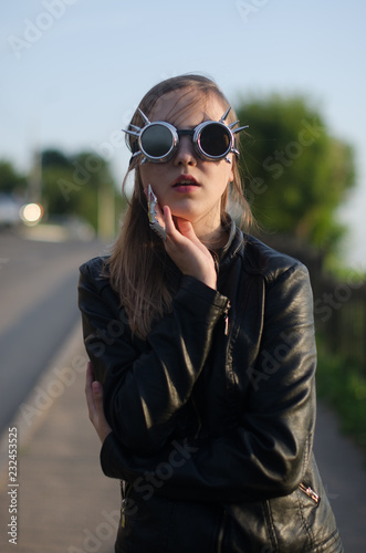 beautiful girl in leather jacket