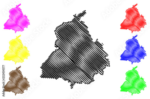 Punjab (States and union territories of India, Federated states, Republic of India) map vector illustration, scribble sketch Punjab state map