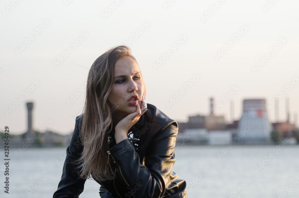beautiful girl in leather jacket