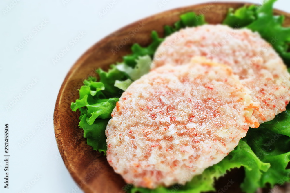 Japanese food, crab cake on lettuce Japanese food, crab cake on lettuce
