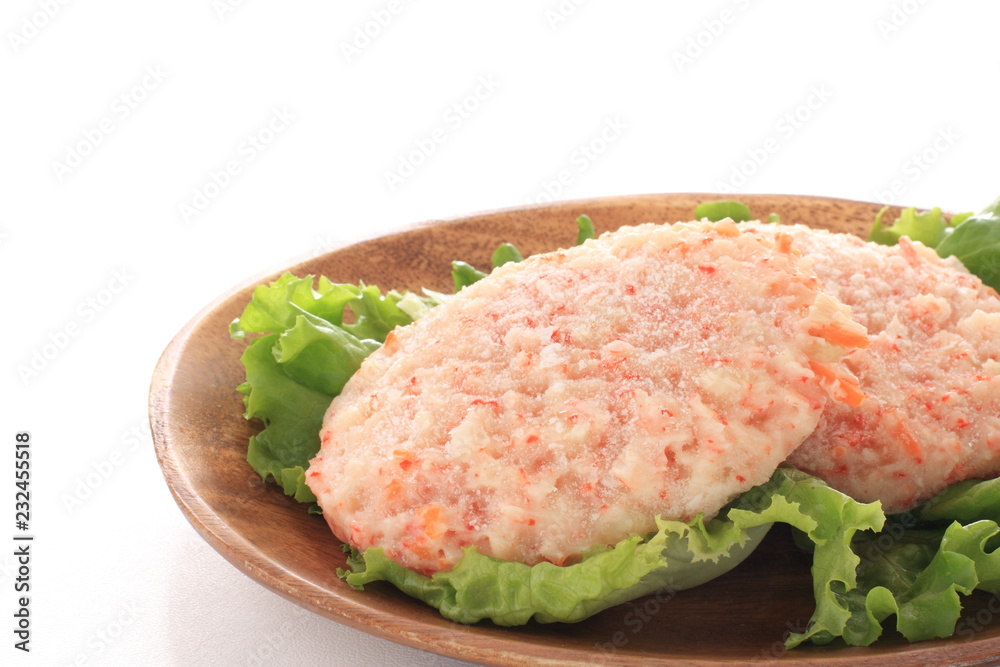Japanese food, crab cake on lettuce Japanese food, crab cake on lettuce