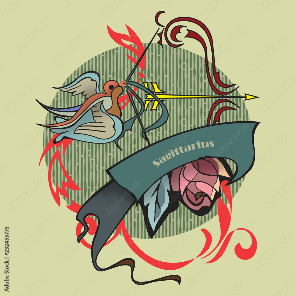 Obraz premium Sagittarius horoscope sing in tattoo style, astro illustration