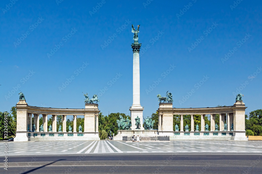 Millennium Monument on the Heroes' Square or Hosok Tere in Budapest, Hungary.
