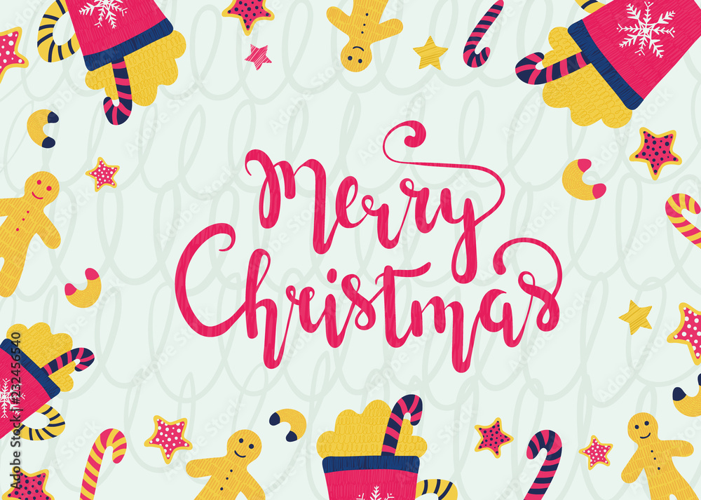 Fototapeta premium Vector illustration. Merry christmas card.