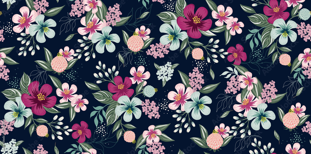  Vector illustration of a seamless floral pattern in spring for Wedding, anniversary, birthday and party. Design for banner, poster, card, invitation and scrapbook 