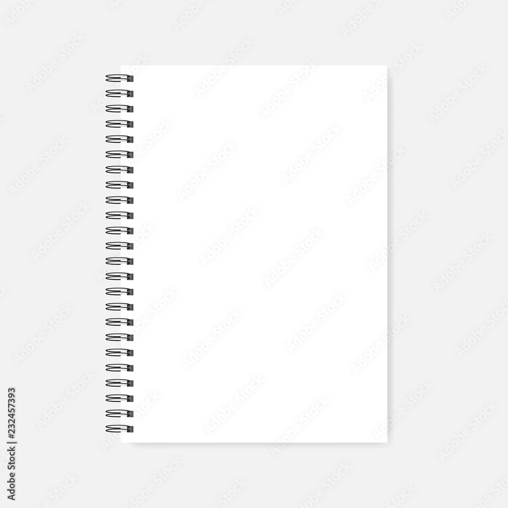 Spiral blank empty white A4 notebook realistic vector mockup Spiral blank empty white A4 notebook realistic vector mockup