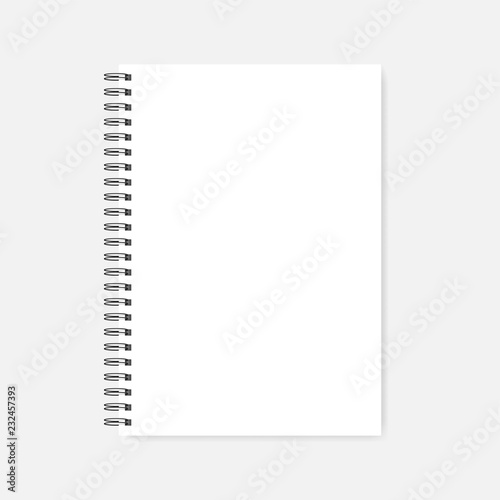 Spiral blank empty white A4 notebook realistic vector mockup