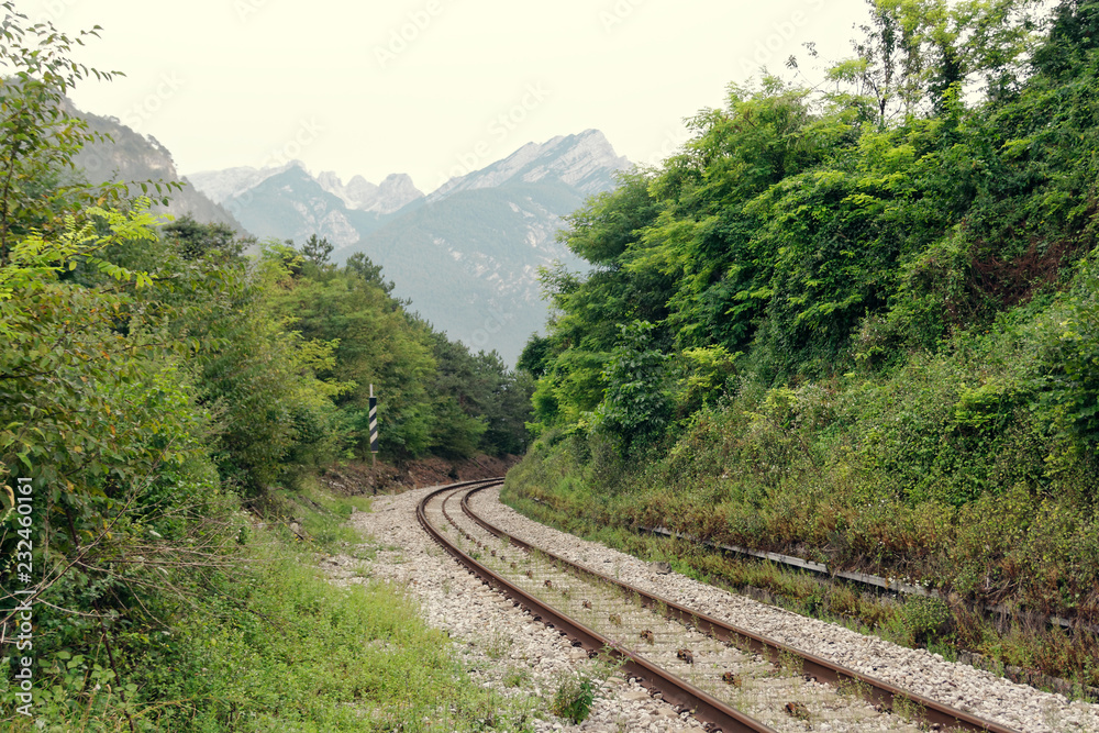 winding railway in summer in the mountains.