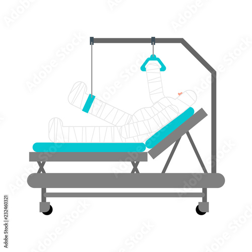 Patient bandaged on Hospital bed. Medical care