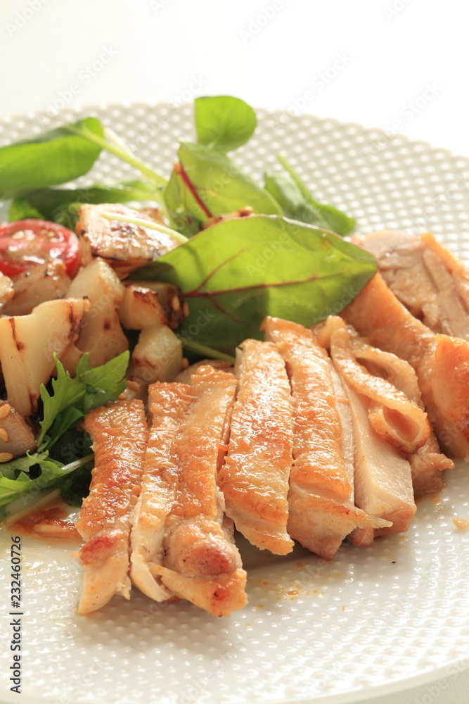 Chinese food, stir fried Lotus roots in dice size and chickne sauteed Chinese food, stir fried Lotus roots in dice size and chickne sauteed