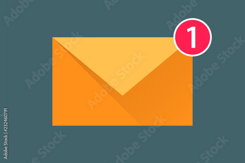 icon message. new one incoming message. envelope with shadow