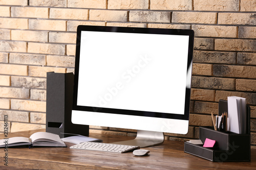 Comfortable home workplace with computer on table