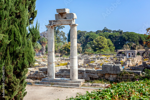 Ancient Greek ruins in the center of the city of Kos, the capital of the island on a clear summer day, a popular tourist destination