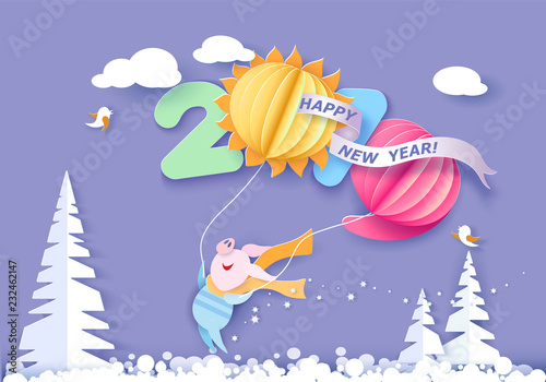 Happy New Year card. Color paper cut design