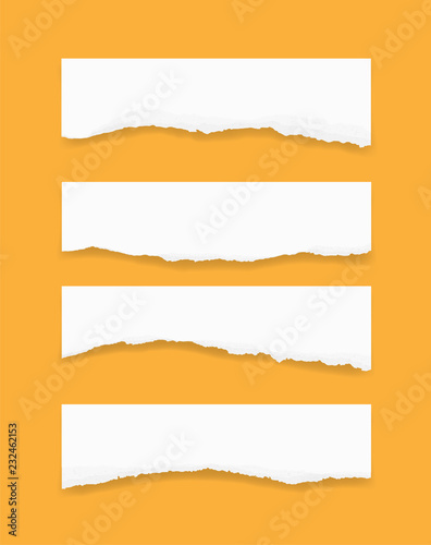 Torn paper edges set. Ripped paper texture background with area for copy space. Vector.