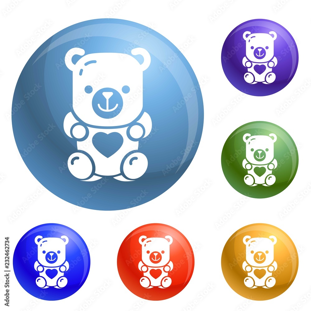 Jelly bear icons set vector 6 color isolated on white background