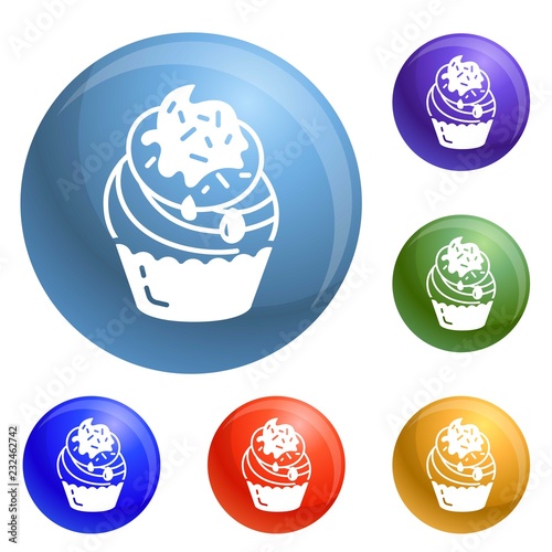 Cupcake icons set vector 6 color isolated on white background
