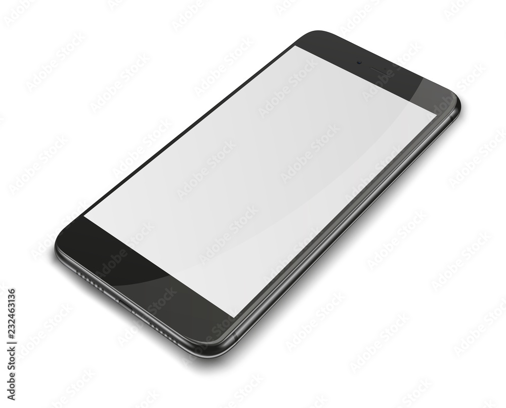 Realistic smart phone with blank screen isolated on white background ...