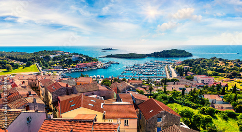 Fototapeta Naklejka Na Ścianę i Meble -  Aerial view of the port of Vrsar (Orsera) town. Colorful spring cityscape of Croatia, Europe. Traveling concept background. Magnificent Mediterranean seascape.