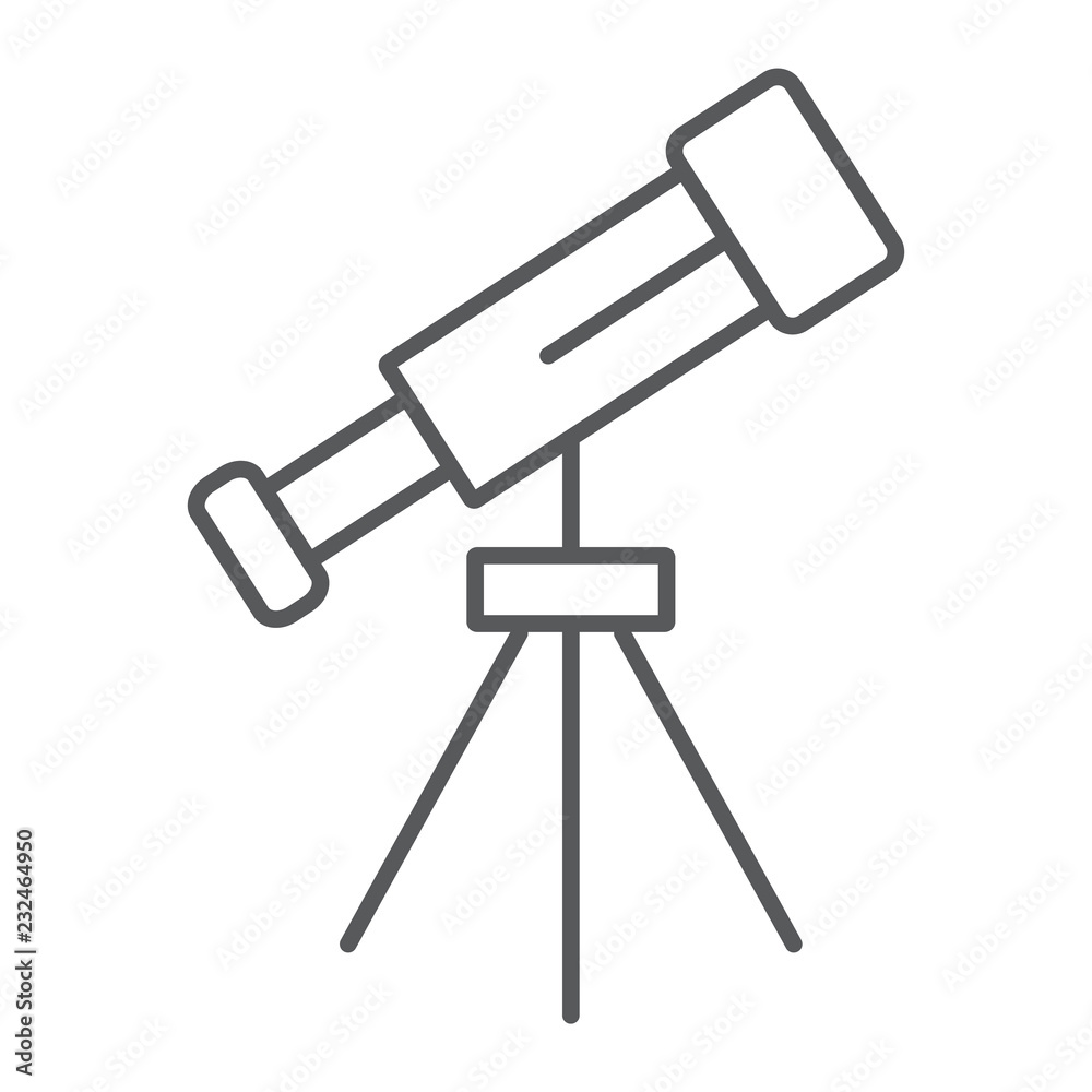 Telescope thin line icon, space and astronomy, magnify sign, vector graphics, a linear pattern on a white background. Telescope thin line icon, space and astronomy, magnify sign, vector graphics, a linear pattern on a white background.