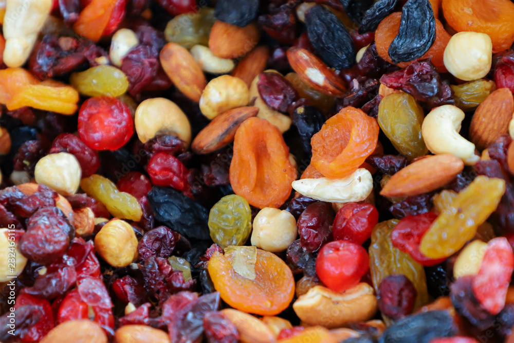 Dried fruits and nuts, healthy food. Dried fruits and nuts, healthy food.