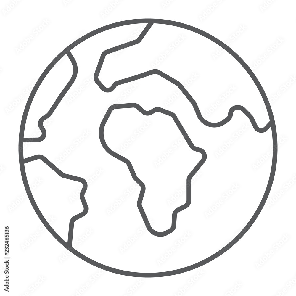 Earth thin line icon, world and geography, planet sign, vector graphics, a linear pattern on a white background. Earth thin line icon, world and geography, planet sign, vector graphics, a linear pattern on a white background.