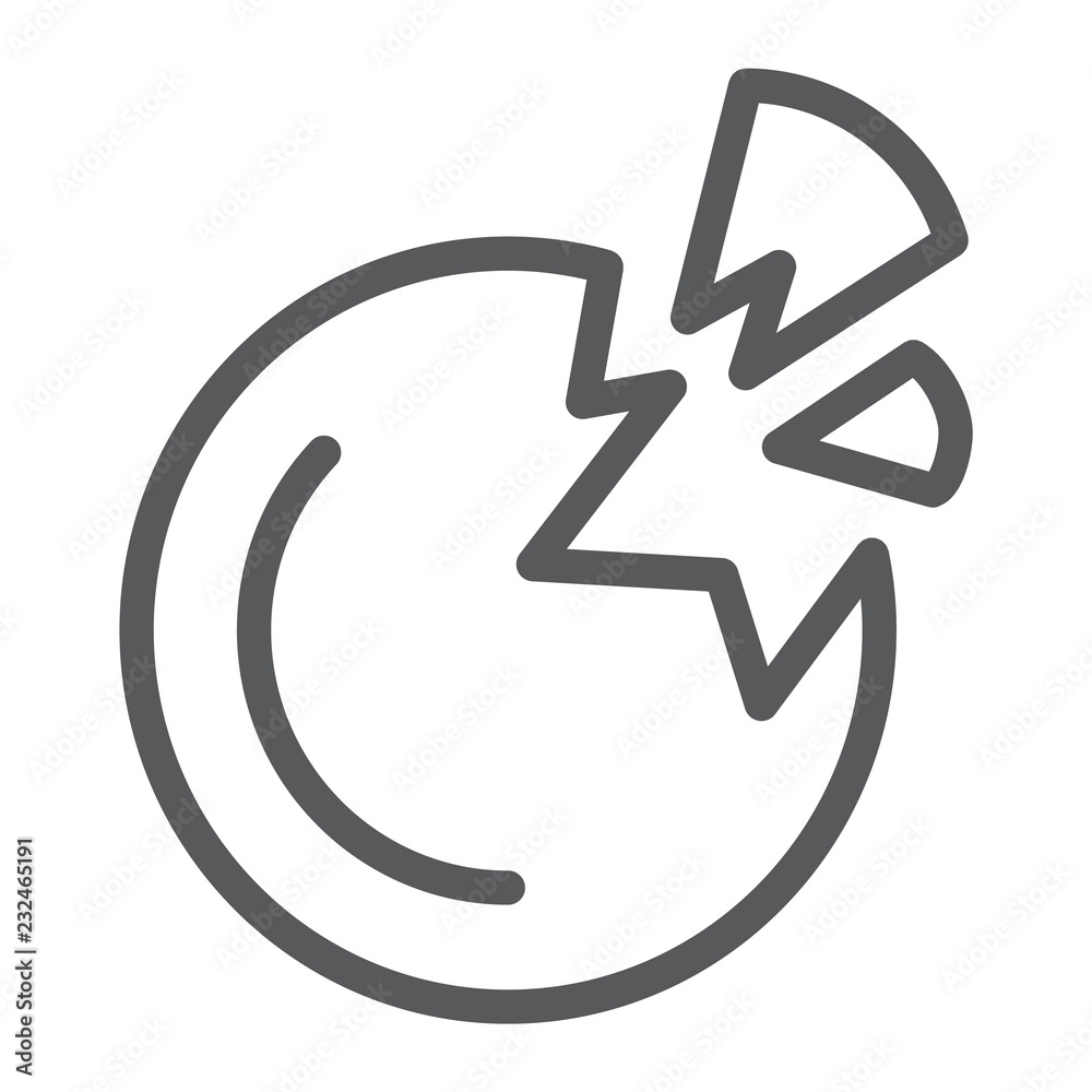 Destroyed planet line icon, space and science, broken planet sign, vector graphics, a linear pattern on a white background. Destroyed planet line icon, space and science, broken planet sign, vector graphics, a linear pattern on a white background.
