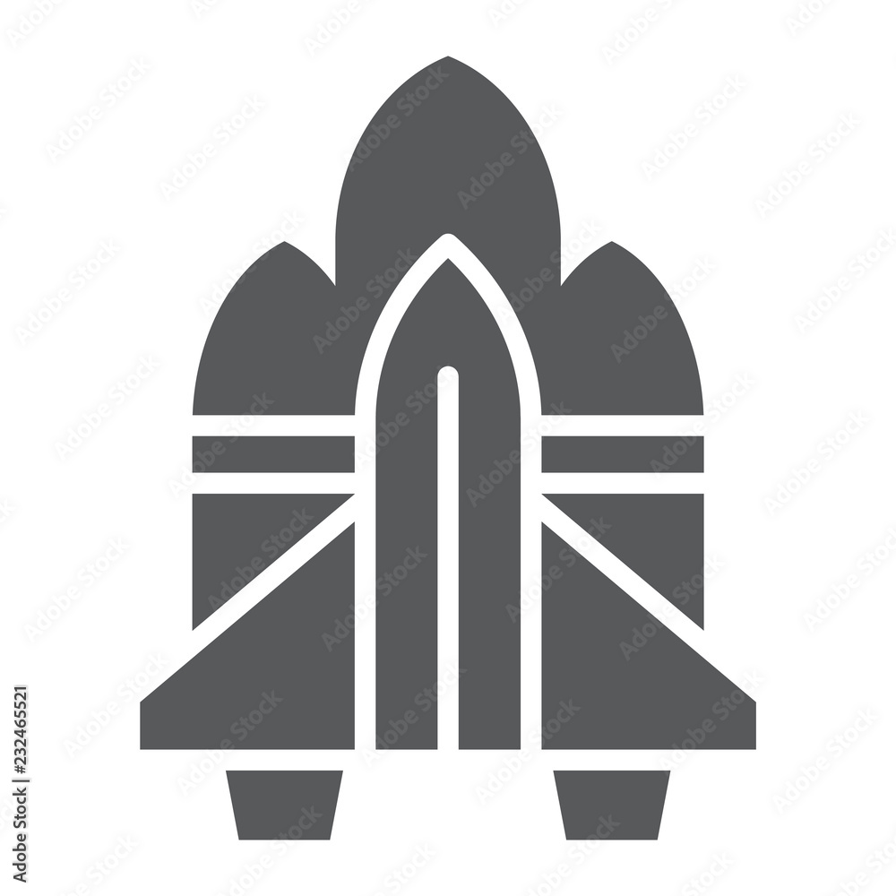 Spacecraft glyph icon, astronomy and spaceship, rocket sign, vector graphics, a solid pattern on a white background. Spacecraft glyph icon, astronomy and spaceship, rocket sign, vector graphics, a solid pattern on a white background.