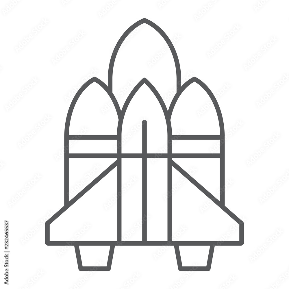 Spacecraft thin line icon, astronomy and spaceship, rocket sign, vector graphics, a linear pattern on a white background. Spacecraft thin line icon, astronomy and spaceship, rocket sign, vector graphics, a linear pattern on a white background.