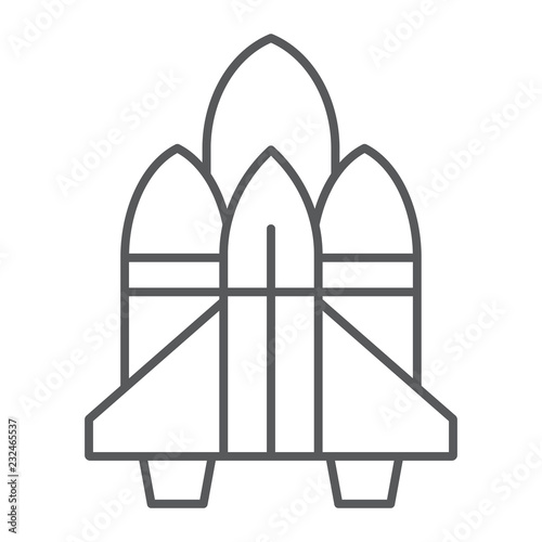 Spacecraft thin line icon, astronomy and spaceship, rocket sign, vector graphics, a linear pattern on a white background.