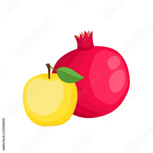 Bright vector set of colorful pomegranate and apple.