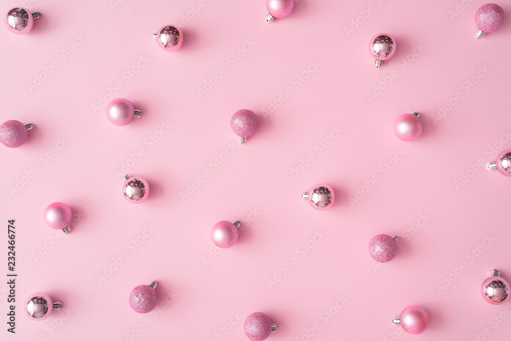 Creative Christmas flat lay design pink pastel color background composition. New Year concept. Creative Christmas flat lay design pink pastel color background composition. New Year concept.
