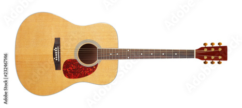 Musical instrument - Front view classic acoustic guitar. Isolated