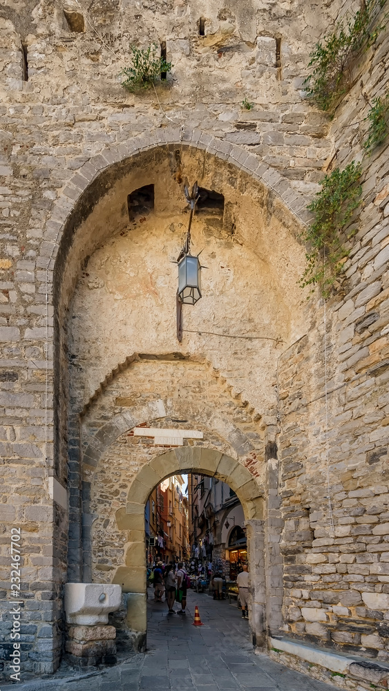 The magnificent door of the ancient village of Portovenere, La Spezia, Liguria, Italy