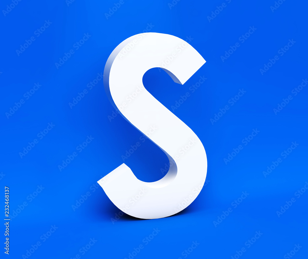 White symbol S on a blue background. 3D Render White symbol S on a blue background. 3D Render