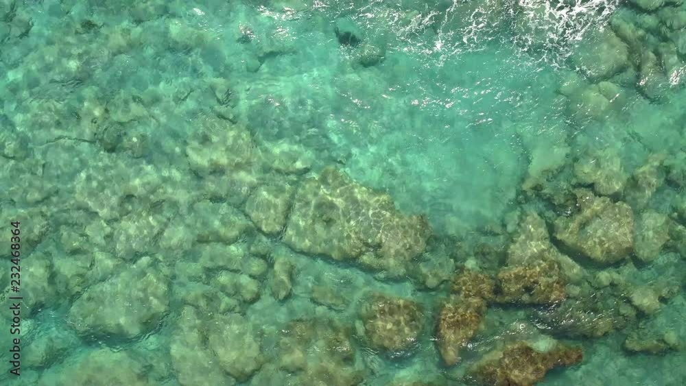Aerial top down shot of clear transparent water of Meditterean Sea. 4K, UHD Aerial top down shot of clear transparent water of Meditterean Sea. 4K, UHD