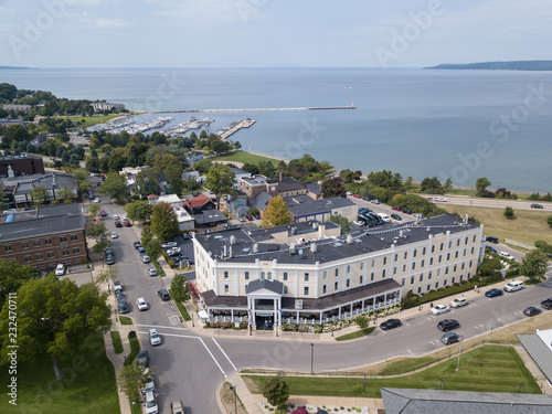 Aerial drone northern michigan petoskey little traverse bay