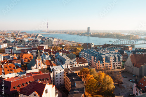 View of the autumn of Riga from the observation deck of the tower of the Church of St. Peter