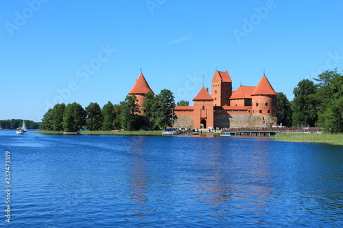 TRAKAI, LITHUANIA. Tourists visit city castle. This is a major attraction in Lithuania.